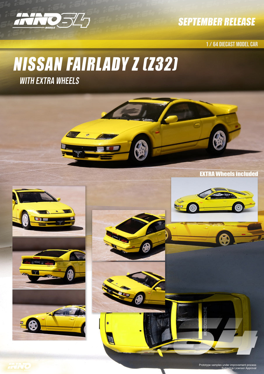 Inno64 1:64 Nissan Fairlady Z Z32 Yellow Pearlglow With Extra Wheels