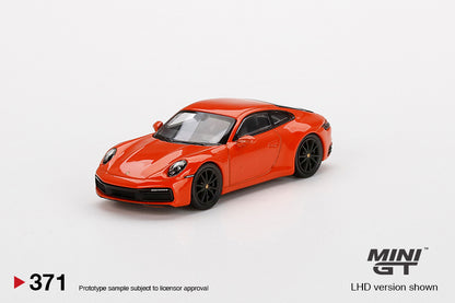 MiniGT 1:64 Porsche 911 (992) Carrera 4S Lava Orange MiJo Exclusive #371