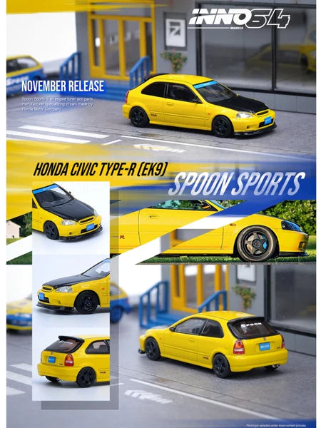 Inno64 1:64 Honda Civic Type-R EK9 Yellow Tuned by Spoon Sports