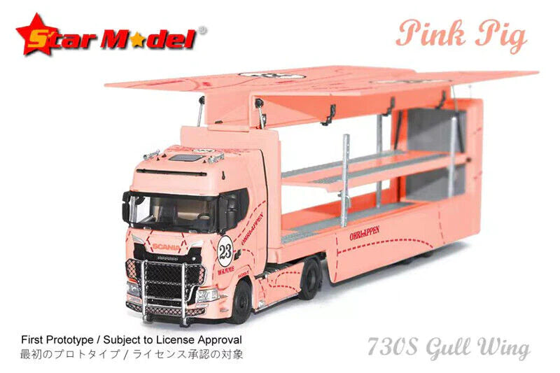 Star Model Kengfai 1:64 Scania 730S Gull Wing Transporter Pink Pig Limited 299pcs