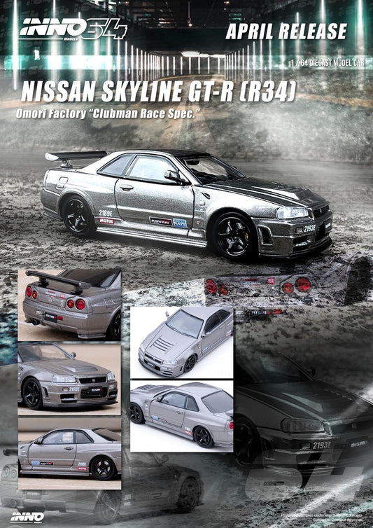 Inno64 1:64 Nissan Skyline GT-R R34 “Clubman Race Spec" Tuned by Nismo Omori Factory