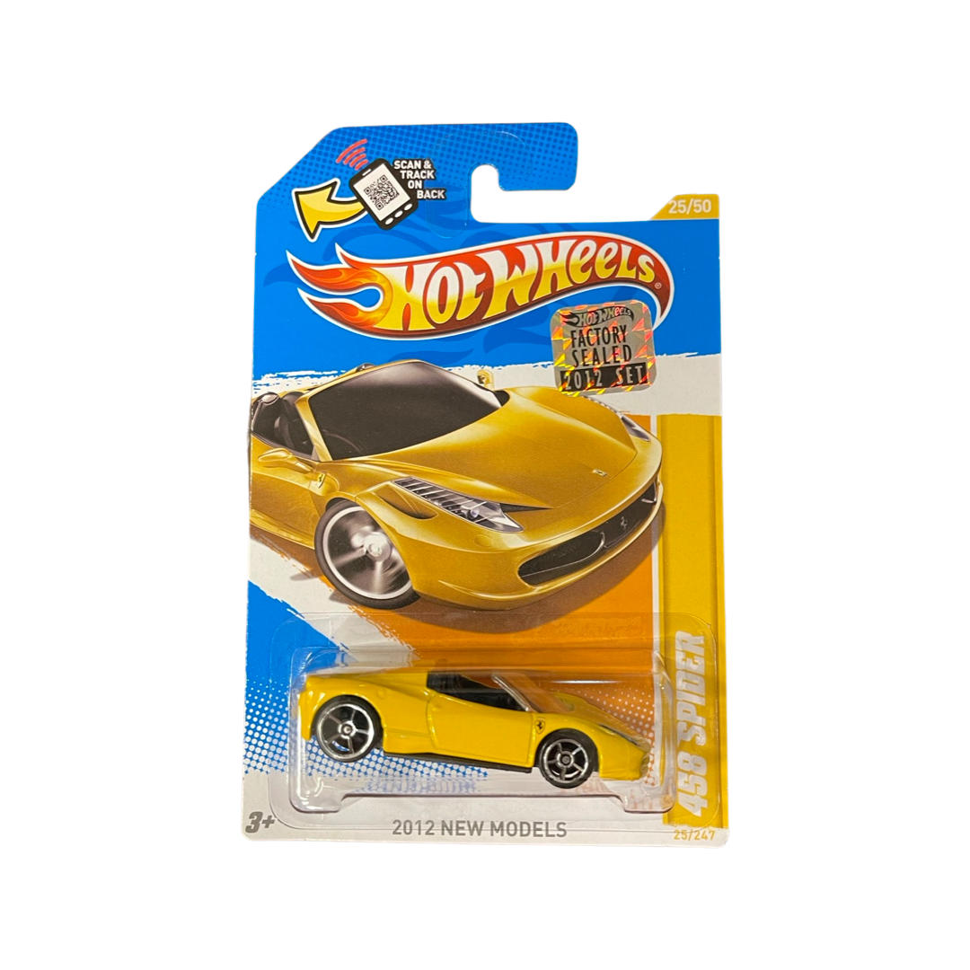 Hot Wheels 2012 Mainline Ferrari 458 Spider Yellow Factory Sealed