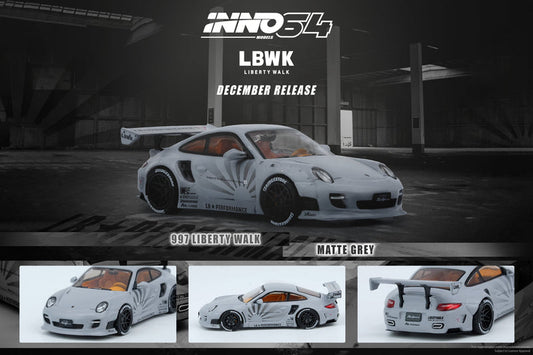 Inno64 1:64 LBWK Porsche 997 Liberty Walk Matte Grey Rising Sun