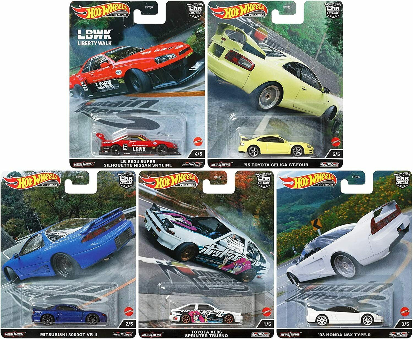 Hot Wheels Premium 2022 Car Culture Mountain Drifters Set of 5