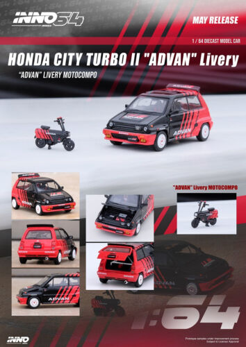 Inno64 1:64 Honda City Turbo II Advan With Motocompo Scooter