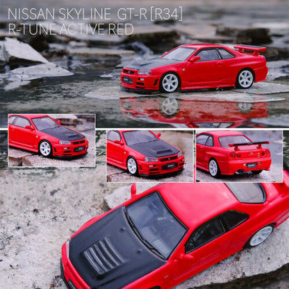 Inno64 1:64 Nissan Skyline GT-R R34 R-Tune Active Red W/Carbon Bonnet