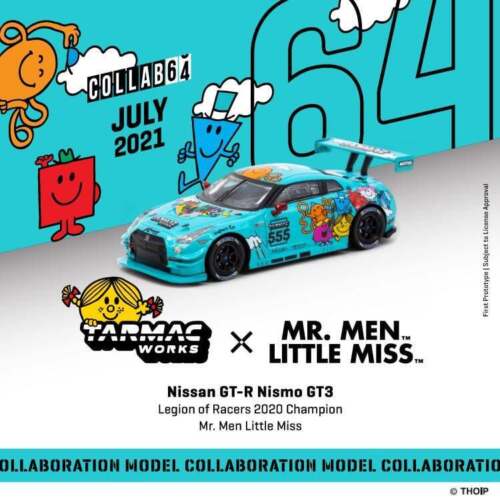 Tarmac Works X Mr, Men Little Miss 1:64 Nissan GTR Nismo GT3 Winner Legion Of Racers 2020 Champion